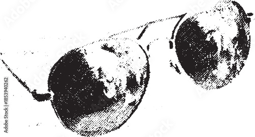 Stylish sunglasses vector illustration. Simple, flat design in black and white featuring round lenses in a modern aesthetic.