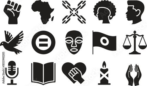 Social Justice Human Rights Icon Silhouette Vector Set, Equality Peace Voice Symbols Collection Isolated On White Background