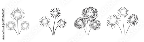 Fireworks blast icon set. Various spark explosion sign collection. Celebrating pyrotechnic burst symbols isolated