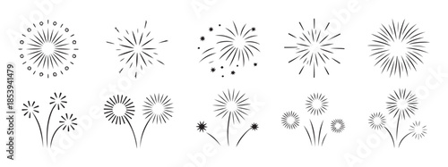 Set of firework isolated on white background festive burst star icon abstract collection design element for events