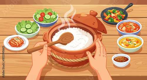 Family Meal with Traditional Dishes