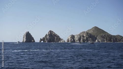 A rocky coastline from a boat