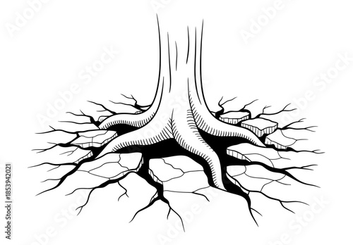 Detailed illustration of tree roots spreading out