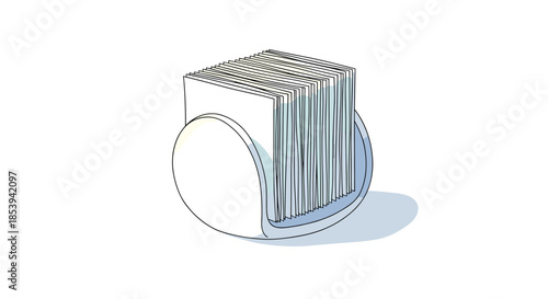 Sleek modern memo cube holder with stacked paper notes isolated on white background, minimalist design with shadow effect