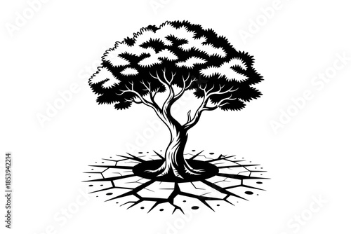 Resilient tree grows through cracked earth