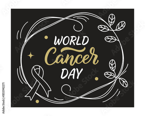 World Cancer Day Black and Gold Stylish Typography Poster
