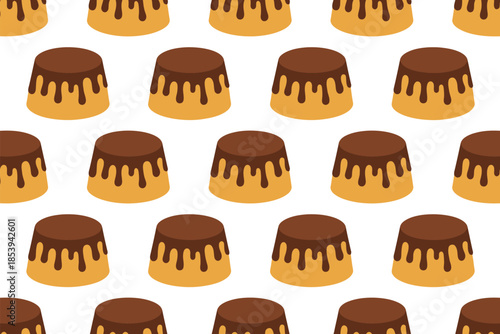 Chocolate covered desserts in a seamless pattern on beige background