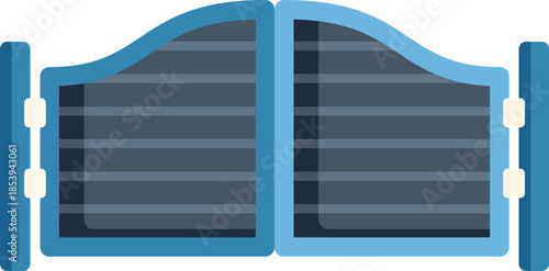 Blue double swinging arched metal gate protecting a property, providing security and privacy