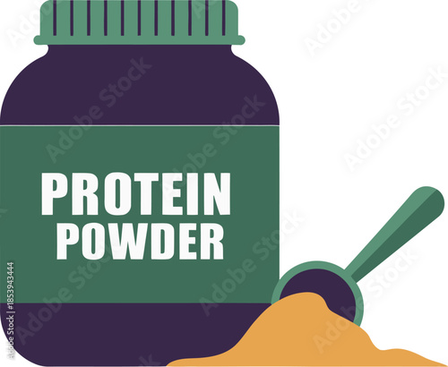 Protein powder supplement bottle and scoop