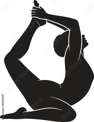 Yoga Stretch Pose Silhouette Vector, Woman Flexibility Meditation Icon, Fitness Asana Black Silhouette Isolated On White Background