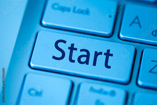Close-up computer keyboard. Key with name START.
