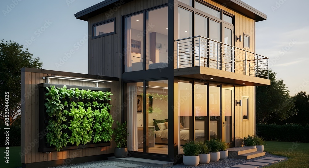 Fototapeta premium Modern Tiny House with Vertical Garden and Balcony