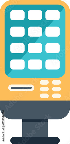 Colorful vending machine standing on a white background, showcasing its bright colors and modern design