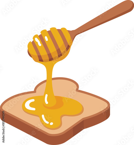 Honey dripping from spoon onto toast