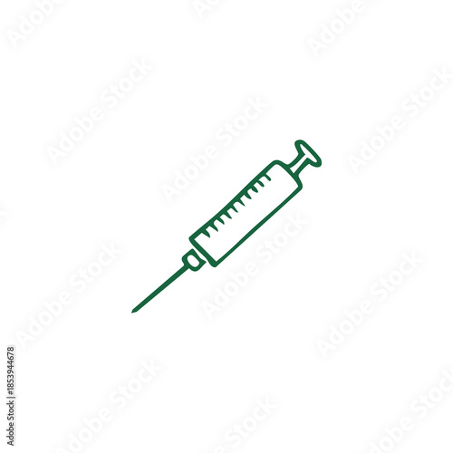 A dark green outline of a syringe against a white backdrop