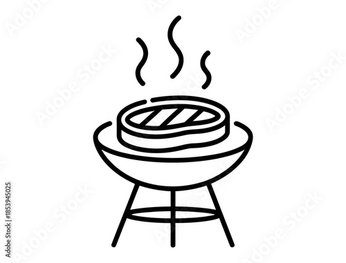 Simple illustration of a barbecue grill with sizzling steak
