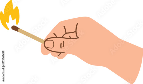 Hand Holding a Lit Matchstick with a Bright Yellow Flame vector illustration