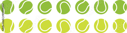 Tennis ball in different angels. Flat design tennis ball vector set