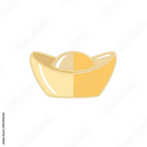 An elegant graphic illustration of a gold sycee, a traditional Chinese ingot symbolizing fortune, wealth, and prosperity, ideal for festive celebrations, financial themes, and cultural design projects