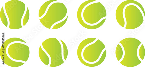 Tennis ball icon set, solid and outline versions, minimal flat style, sport equipment vector, clean graphic design elements collection