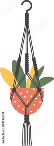 Macrame Plant Hanger with a Potted Plant vector illustration