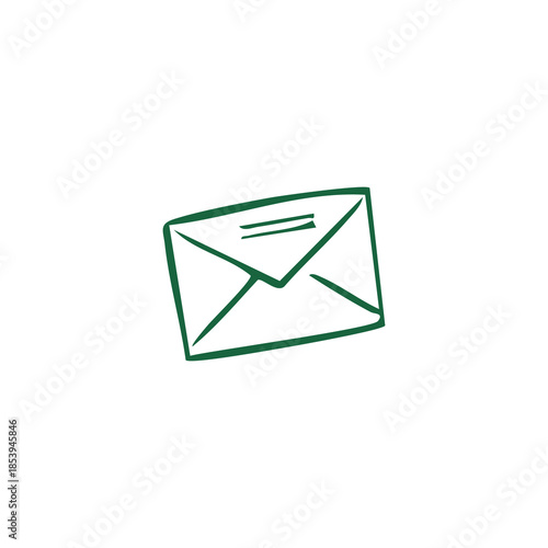 A green sketch of a closed envelope on a plain white background