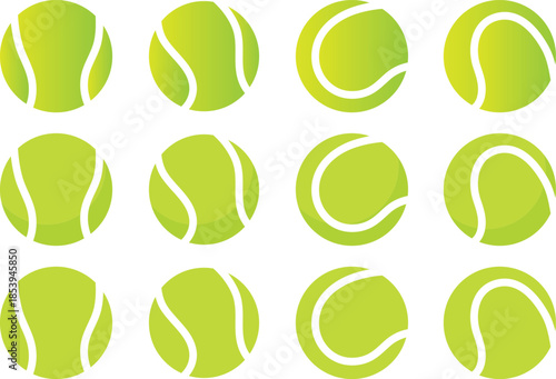 A vector icon set of tennis and padel balls, showcasing both filled and outline styles for sports design