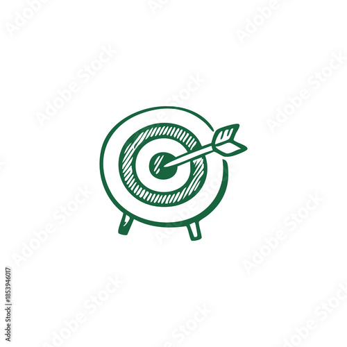 Green-outlined target with an arrow on a white backdrop, sketched style