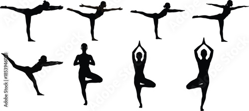 Yoga poses silhouettes for fitness and wellness