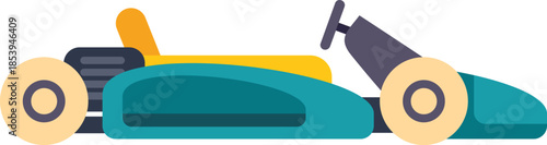 Blue and yellow go kart is waiting at the start line of a race