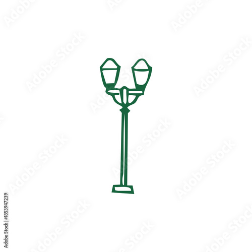 A green, stylized streetlight silhouette against a clean white background