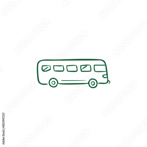 A green line-art depiction of a bus with windows on a blank white canvas