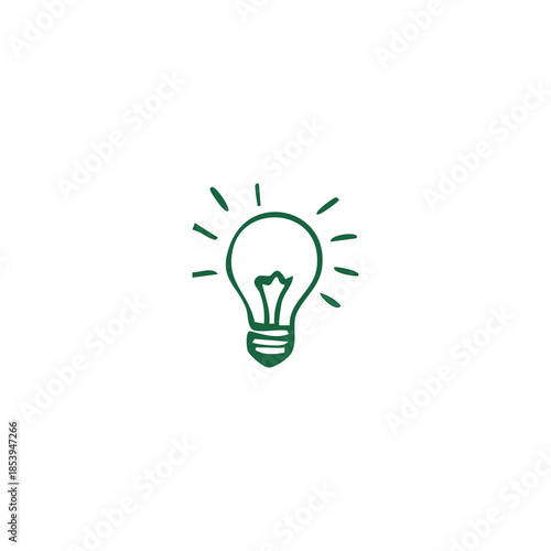 A green hand-drawn lightbulb with emanating lines, set against a white backdrop