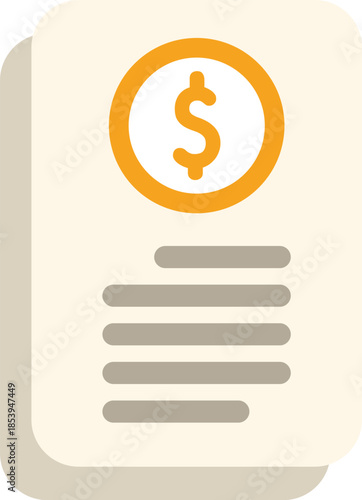 Minimalist vector illustration of a financial document showing a dollar currency symbol, representing concepts like finance, business, and accounting