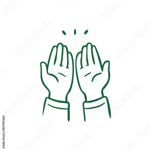 Two hands upturned in prayer, with three small shapes above