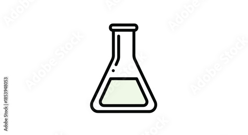 Simple bold outline icon of a science lab flask containing a pale green liquid for chemistry and research.