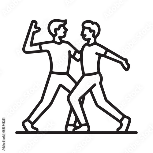 Two men engaged in a physical altercation line art illustration