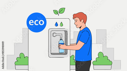 Promoting sustainable hydration habits with a modern water refill station, encouraging an eco-friendly lifestyle and reducing plastic waste