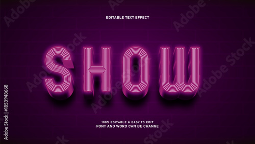 3D Pink Neon Glow Show Text Effect on Dark Brick Wall Background
