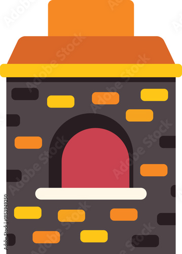 Traditional stone oven baking pizza with firewood burning inside for italian cuisine