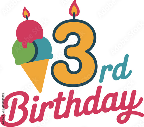 Colorful 3rd birthday celebration with ice cream cone