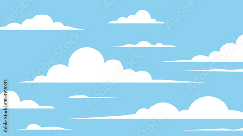 Flat sky with various shapes of white fluffy cumulus clouds on a clear blue day