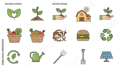 Agriculture and farming icons for organic food, sustainability and rural life