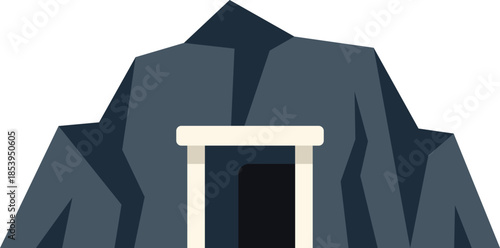 Old mine entrance illustration featuring a dark opening in a mountain with support beams