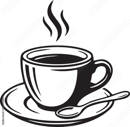 Minimalist cafe logo icon with bold lines and vintage style isolated on a white background. Hot beverage symbol.