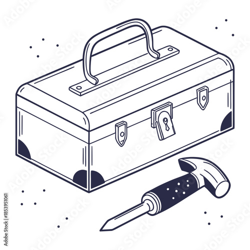 Toolbox with hammer and screwdriver