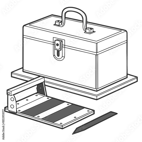 Vintage toolbox with open compartment