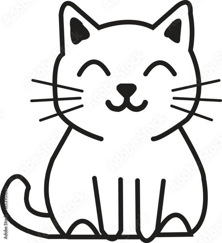 A cute and happy minimalist line art cat with a cheerful smile on a white background
