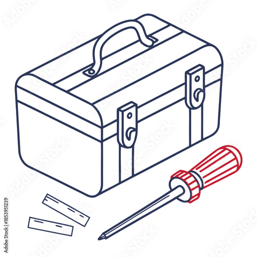 Toolbox with screwdriver and nails
