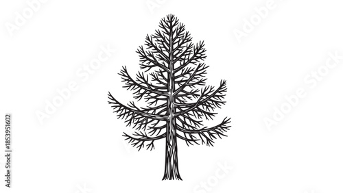 Stylized black silhouette of a bare tree with intricate branches against a clean white background, perfect for nature, seasons, or design elements.